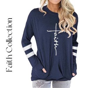 New “faith” long sleeve T-shirt | Navy Blue | Small (4) | Graphic T